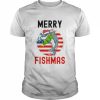 Big Shark Eating Christmas Treen Merry Fishmas  Classic Men's T-shirt