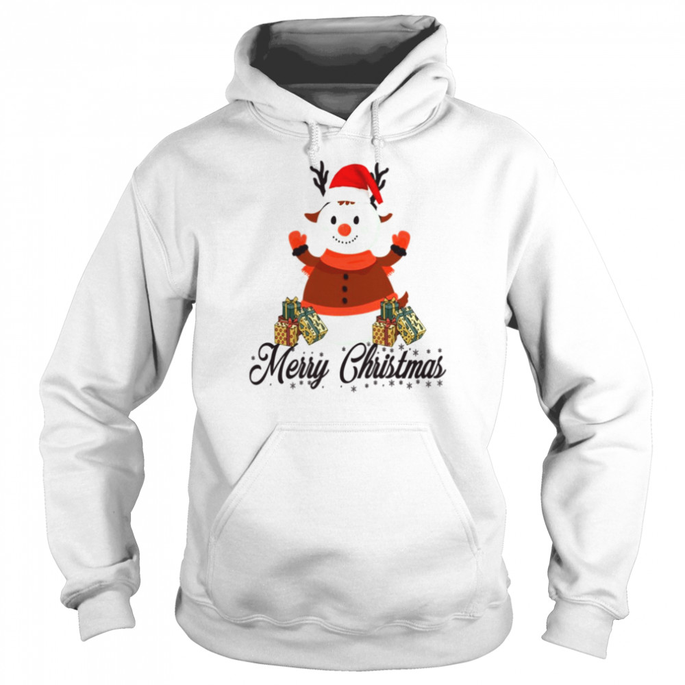 Black Text Merry Christmas Snowman  Unisex Hoodie