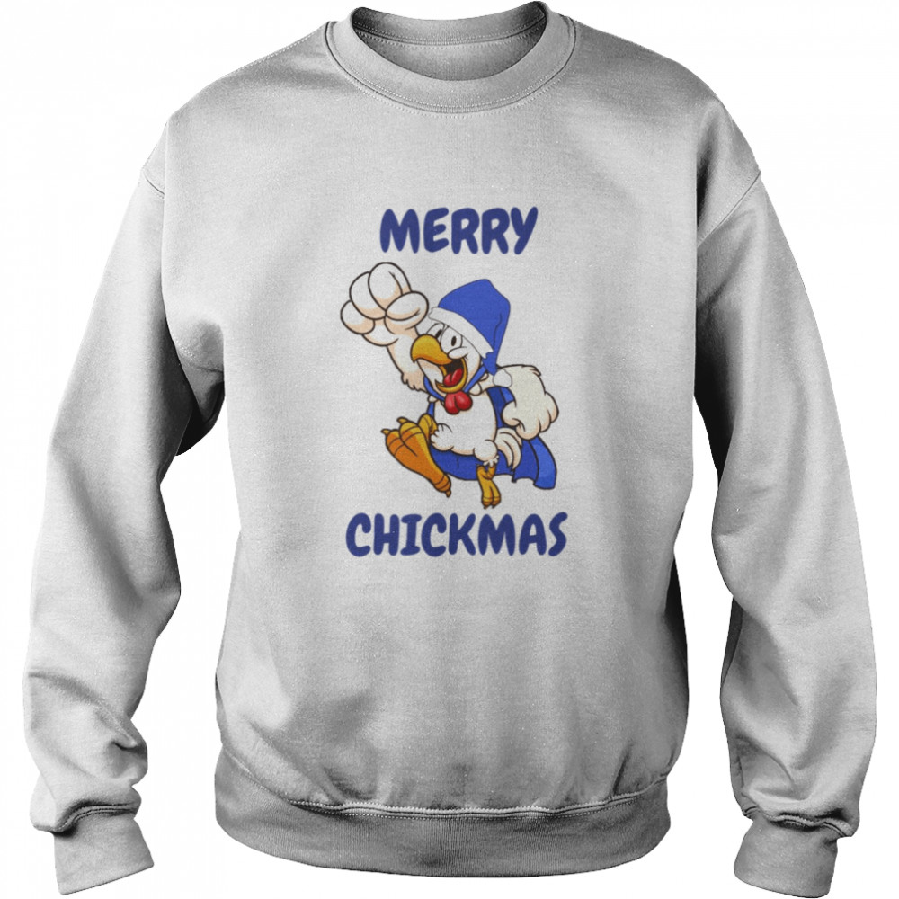 Blue Art Santa Hat Xmas Chicken  Unisex Sweatshirt