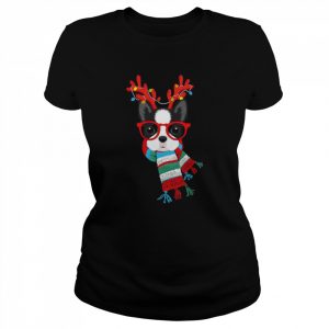 Boston Terrier Xmas Holidays Reindeer Christmas Lights  Classic Women's T-shirt