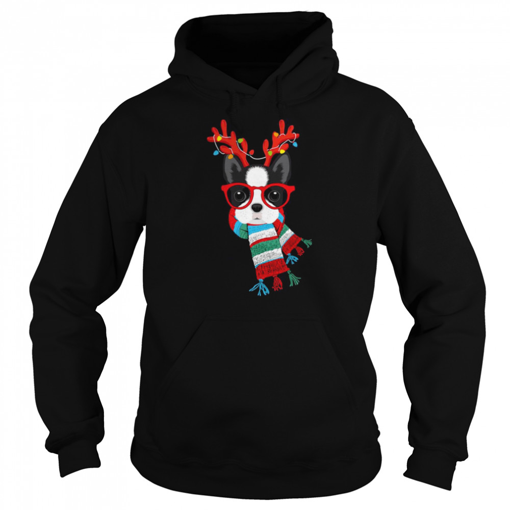 Boston Terrier Xmas Holidays Reindeer Christmas Lights  Unisex Hoodie