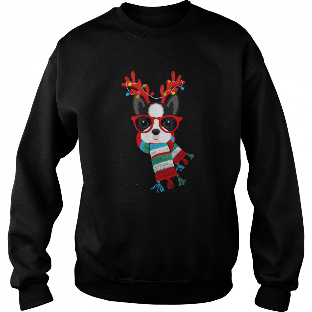 Boston Terrier Xmas Holidays Reindeer Christmas Lights  Unisex Sweatshirt