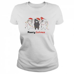 Cat Decorating Christmas Lights Funny Cats With Santa Hat  Classic Women's T-shirt