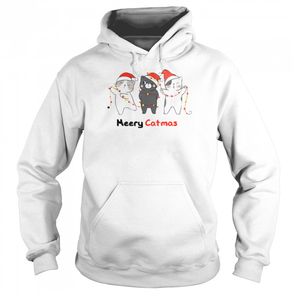 Cat Decorating Christmas Lights Funny Cats With Santa Hat  Unisex Hoodie