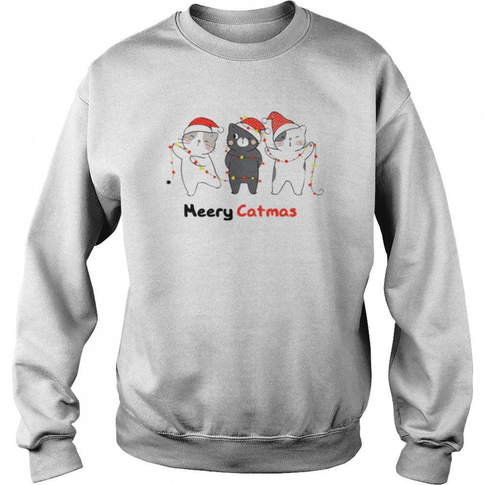 Cat Decorating Christmas Lights Funny Cats With Santa Hat  Unisex Sweatshirt