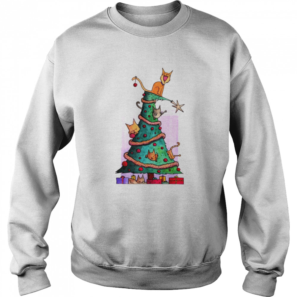 Cat Sitting On Top Of Christmas Tree  Unisex Sweatshirt