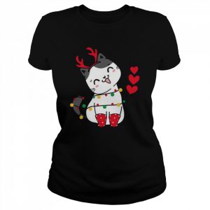 Chibi Cat Wearing Reindeer Antlers Merry Catmas  Classic Women's T-shirt