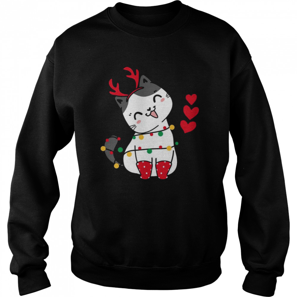 Chibi Cat Wearing Reindeer Antlers Merry Catmas  Unisex Sweatshirt