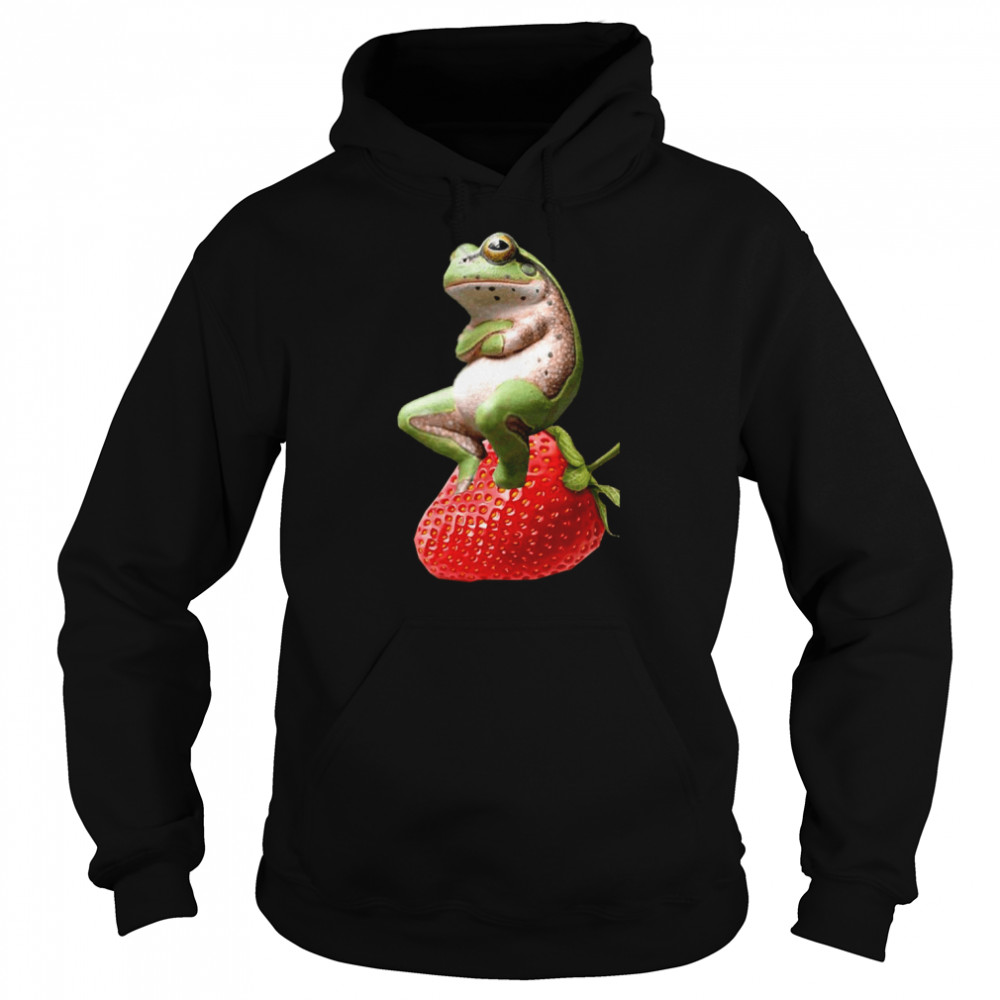 Cute Frog With A Strawberry Animal  Unisex Hoodie