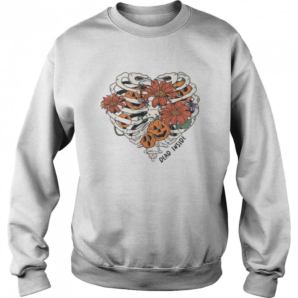 Dead Inside Heart Bone With Pumpkin Heads And Flowers Inside Happy Halloween  Unisex Sweatshirt