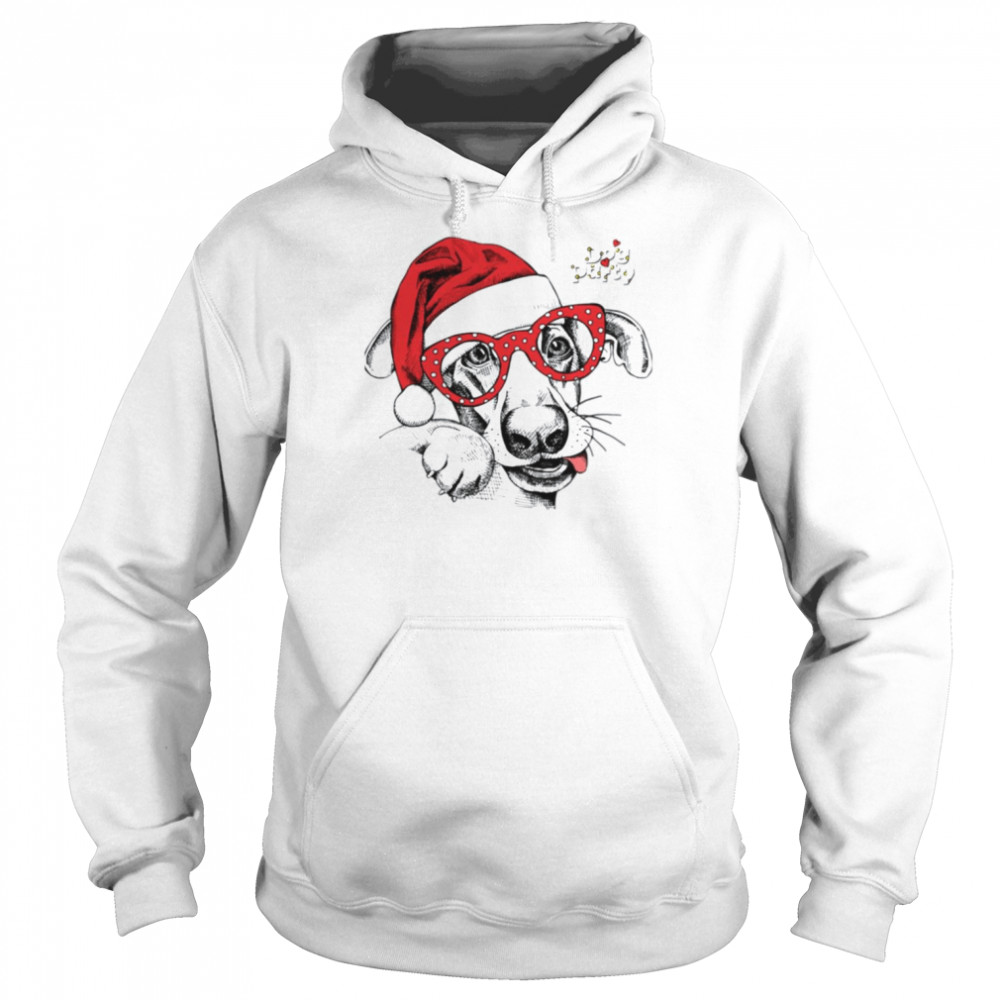 Dog Wearing Glasses And Santa Hat  Unisex Hoodie