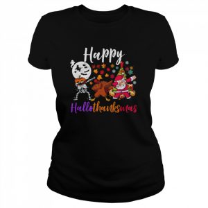 Happy Hallothanksmas Dabbing Skeleton Turkey Santa Halloween Thanksgiving Christmas Holidays  Classic Women's T-shirt