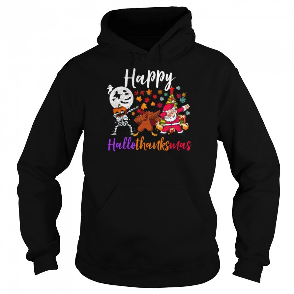 Happy Hallothanksmas Dabbing Skeleton Turkey Santa Halloween Thanksgiving Christmas Holidays  Unisex Hoodie