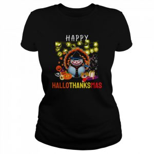 Happy Hallothanksmas Funny Halloween Thanksgiving Christmas  Classic Women's T-shirt