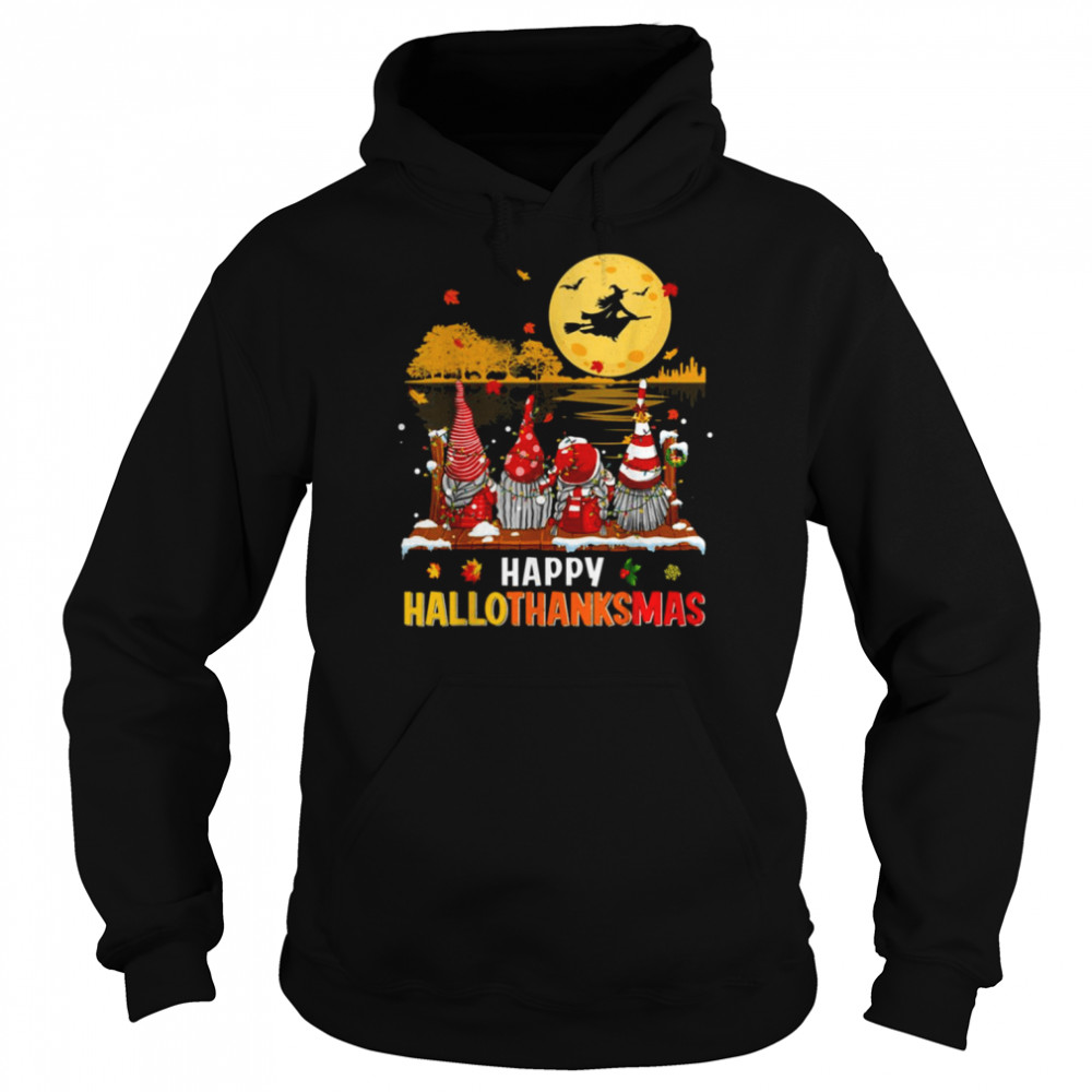 Happy Hallothanksmas Gnomes Halloween Christmas Thanksgiving  Unisex Hoodie