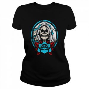 Happy Halloween Skull With Blue Roses  Classic Women's T-shirt