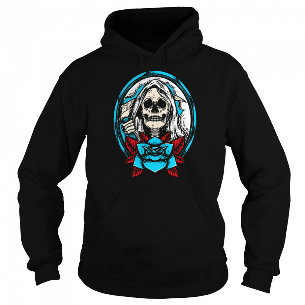 Happy Halloween Skull With Blue Roses  Unisex Hoodie