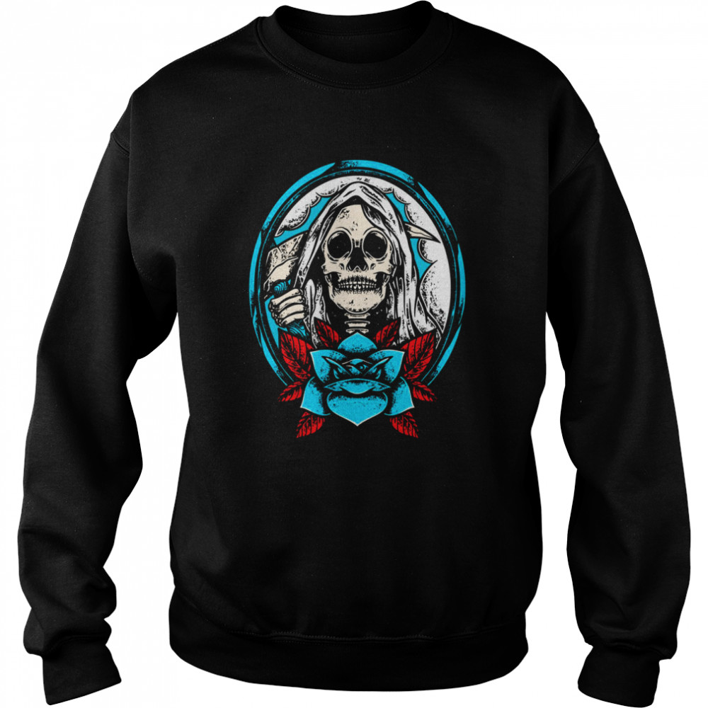 Happy Halloween Skull With Blue Roses  Unisex Sweatshirt