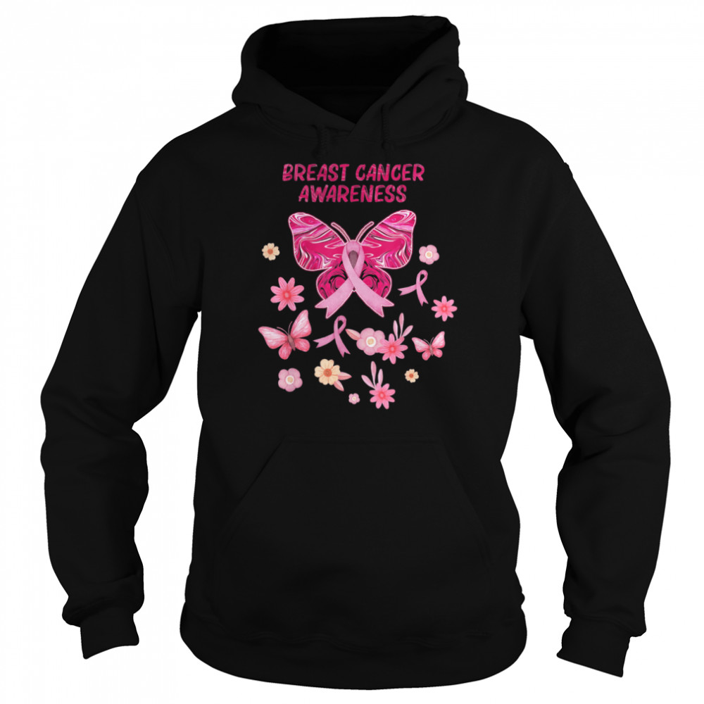 In october We Wear Pink Butterfly Breast Cancer Awar Tee Shirt Unisex Hoodie