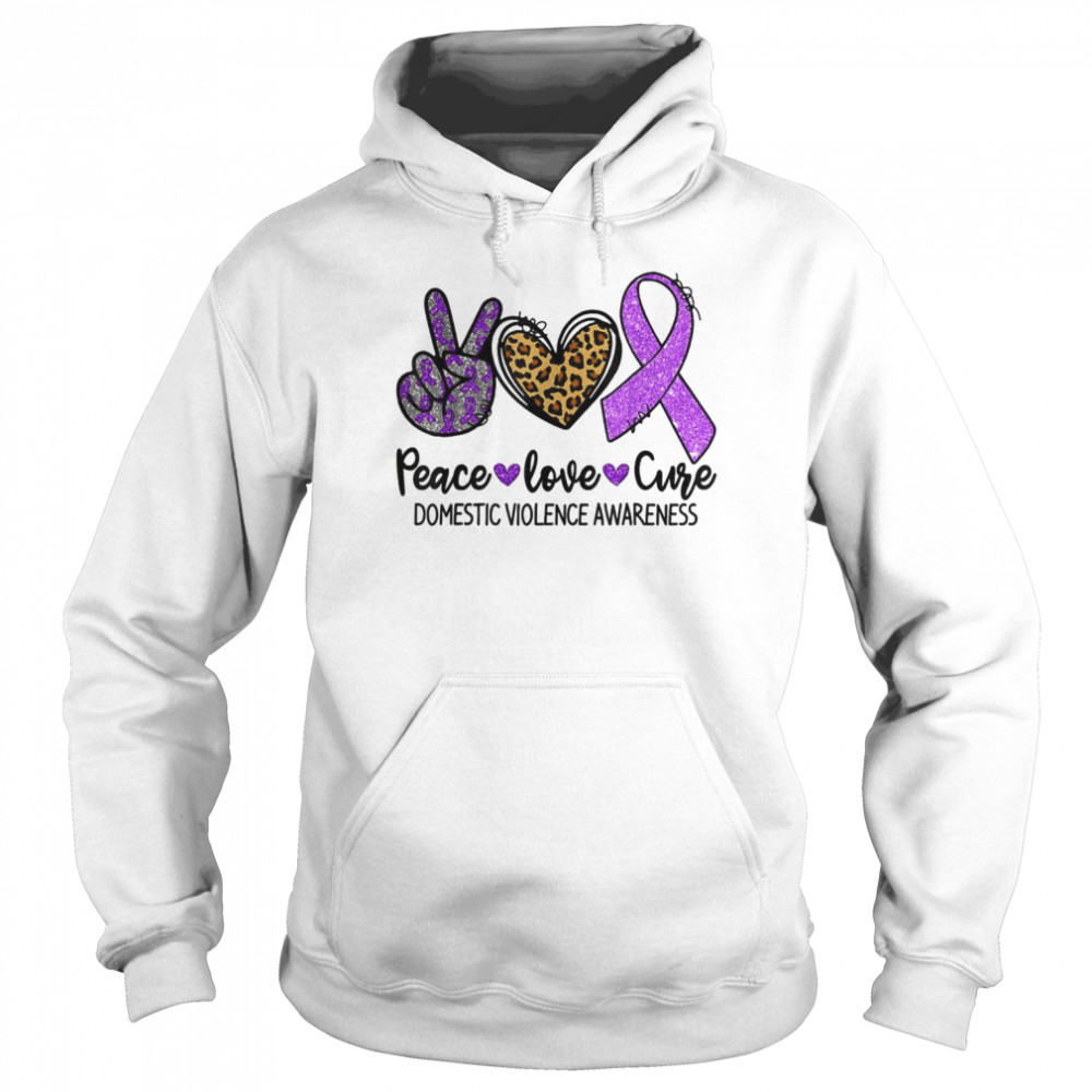 Peace Love Cure Purple Ribbon Domestic Violence Awareness T-Shirt Unisex Hoodie