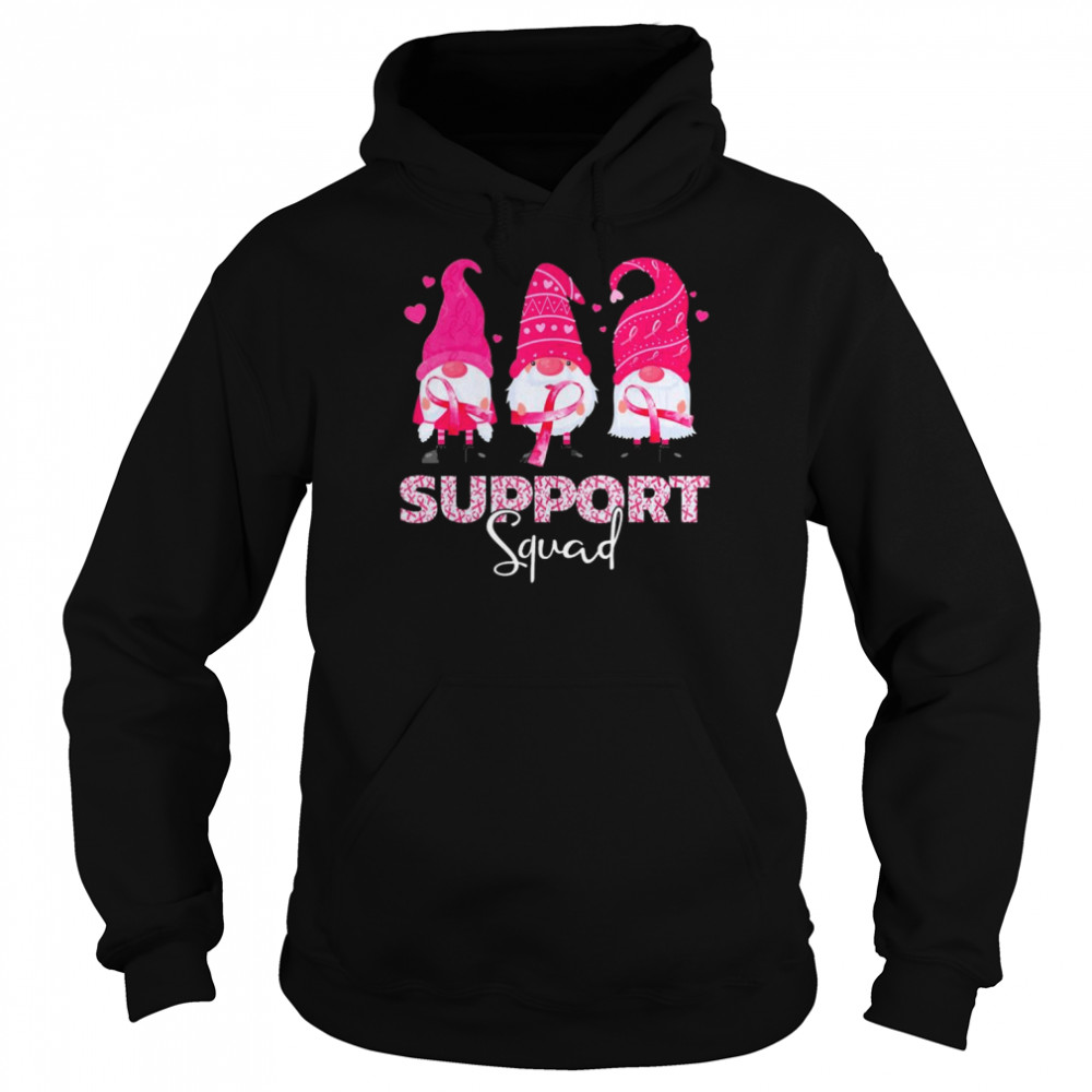 Pink Gnomies Support Squad Breast Cancer Awareness T-Shirt Unisex Hoodie