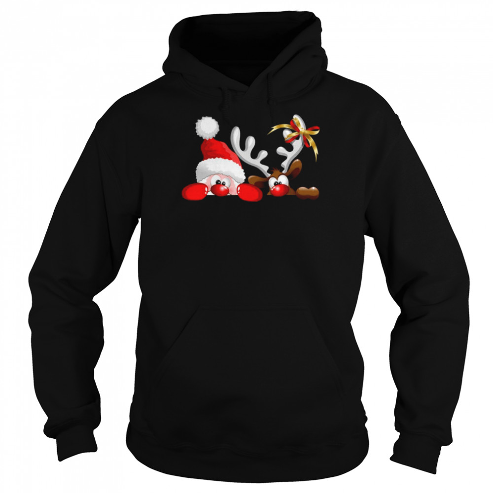 Santa And Reindeer Cartoon Funny Christmas  Unisex Hoodie