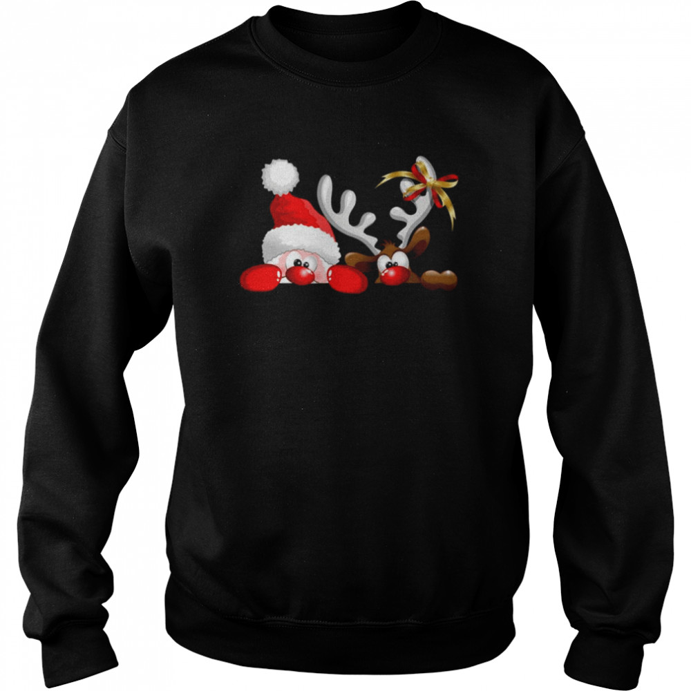 Santa And Reindeer Cartoon Funny Christmas  Unisex Sweatshirt