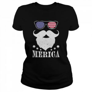 Santa Merica America Flag Glasses Mustache  Classic Women's T-shirt