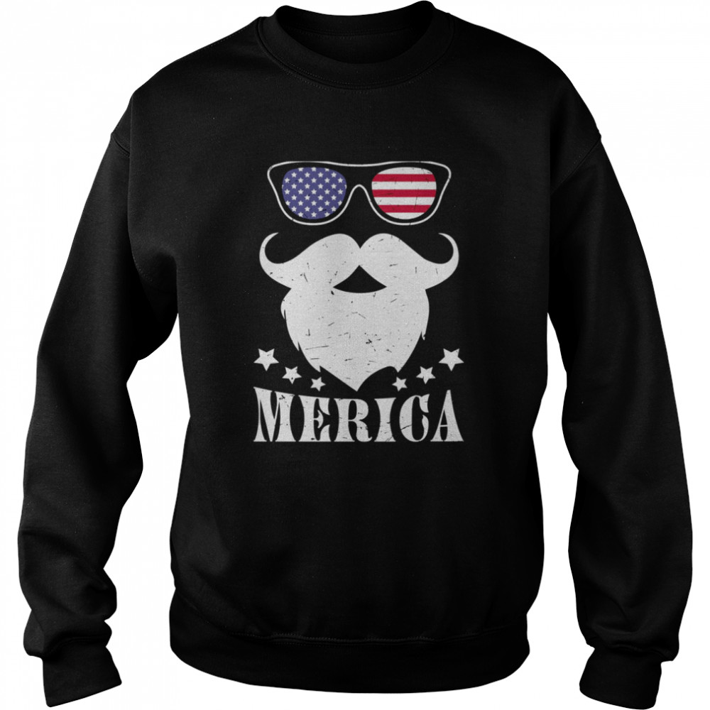 Santa Merica America Flag Glasses Mustache  Unisex Sweatshirt