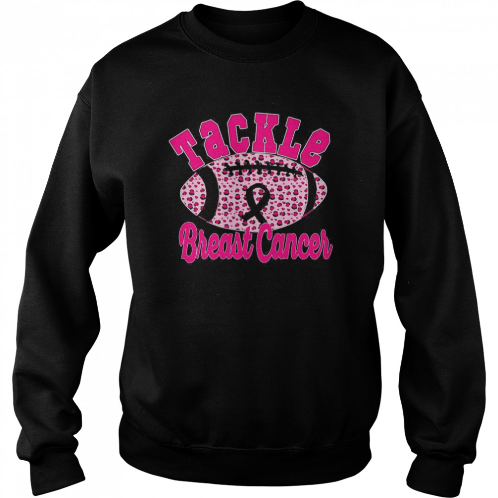 Tackle Breast Cancer Awareness Pink Ribbon Leopard Football Breast Cancer Awareness Shirt Unisex Sweatshirt