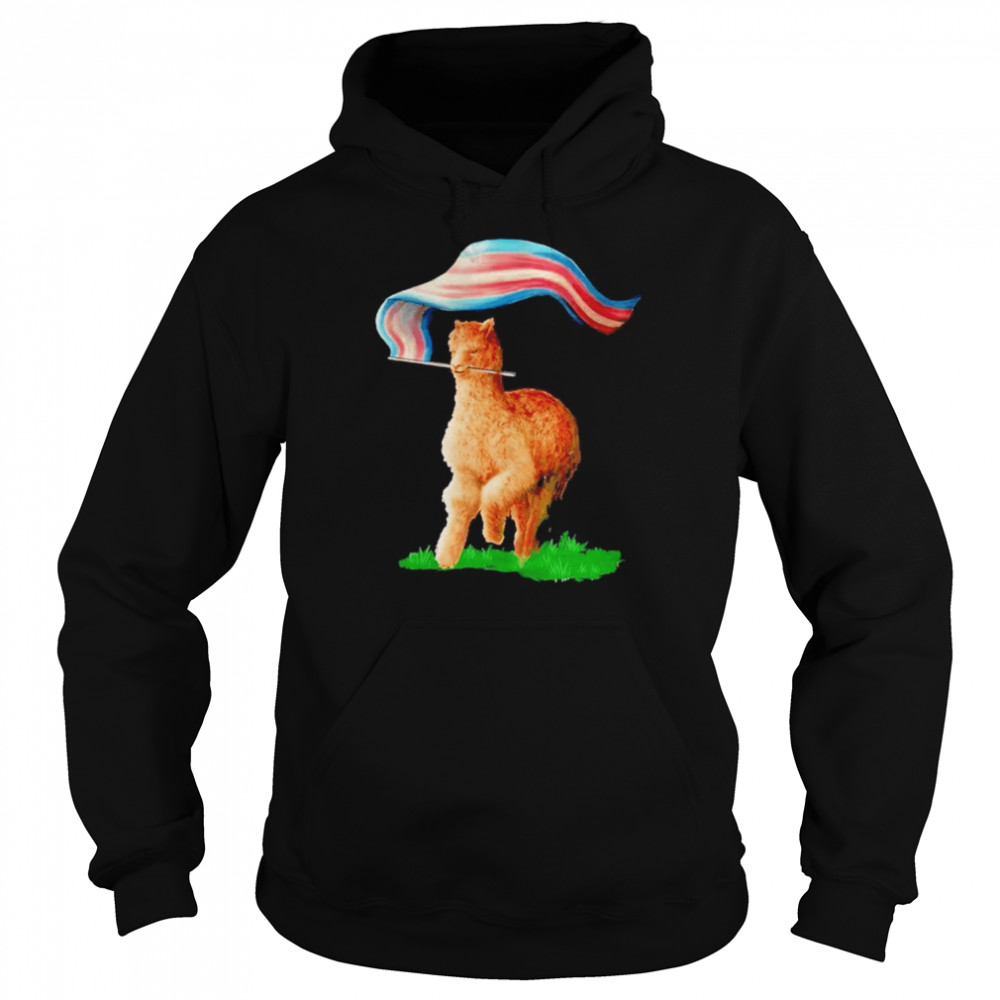 Tenacious Unicorn Ranch Llama Holding The Russia Flag Shirt Unisex Hoodie