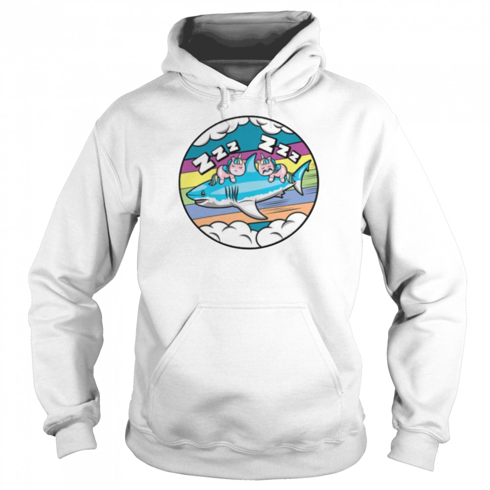 Unicorn Riding Shark Funny Unicorns Sleeping On Shark  Unisex Hoodie