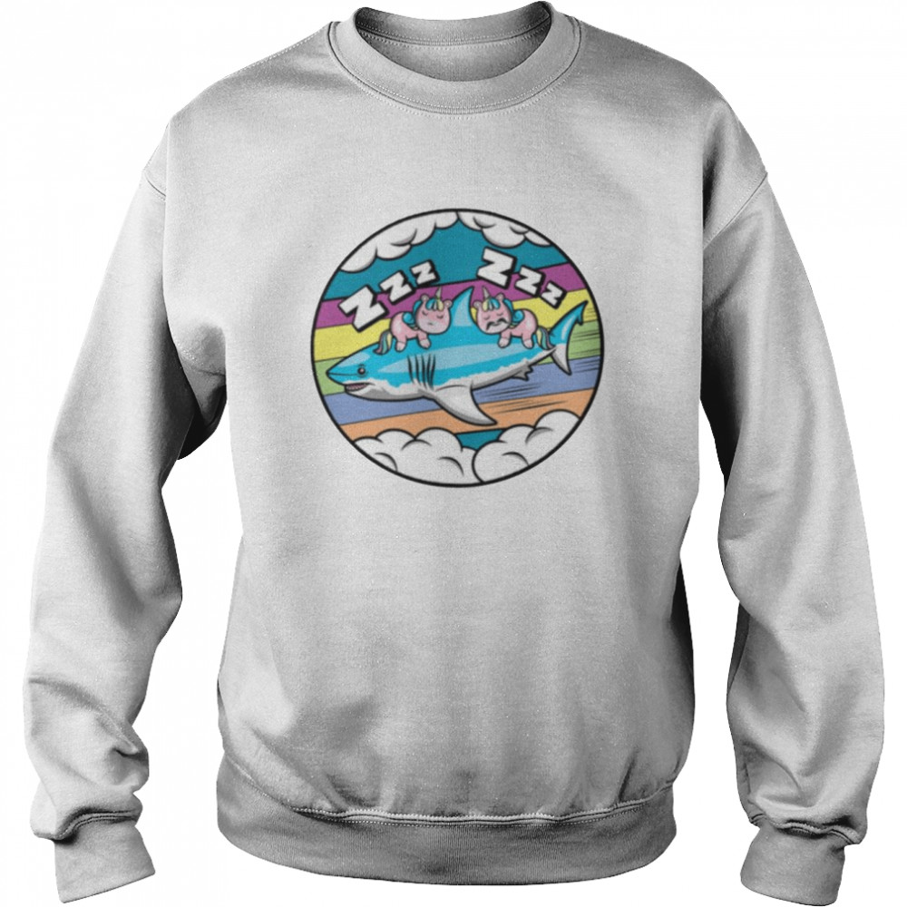 Unicorn Riding Shark Funny Unicorns Sleeping On Shark  Unisex Sweatshirt