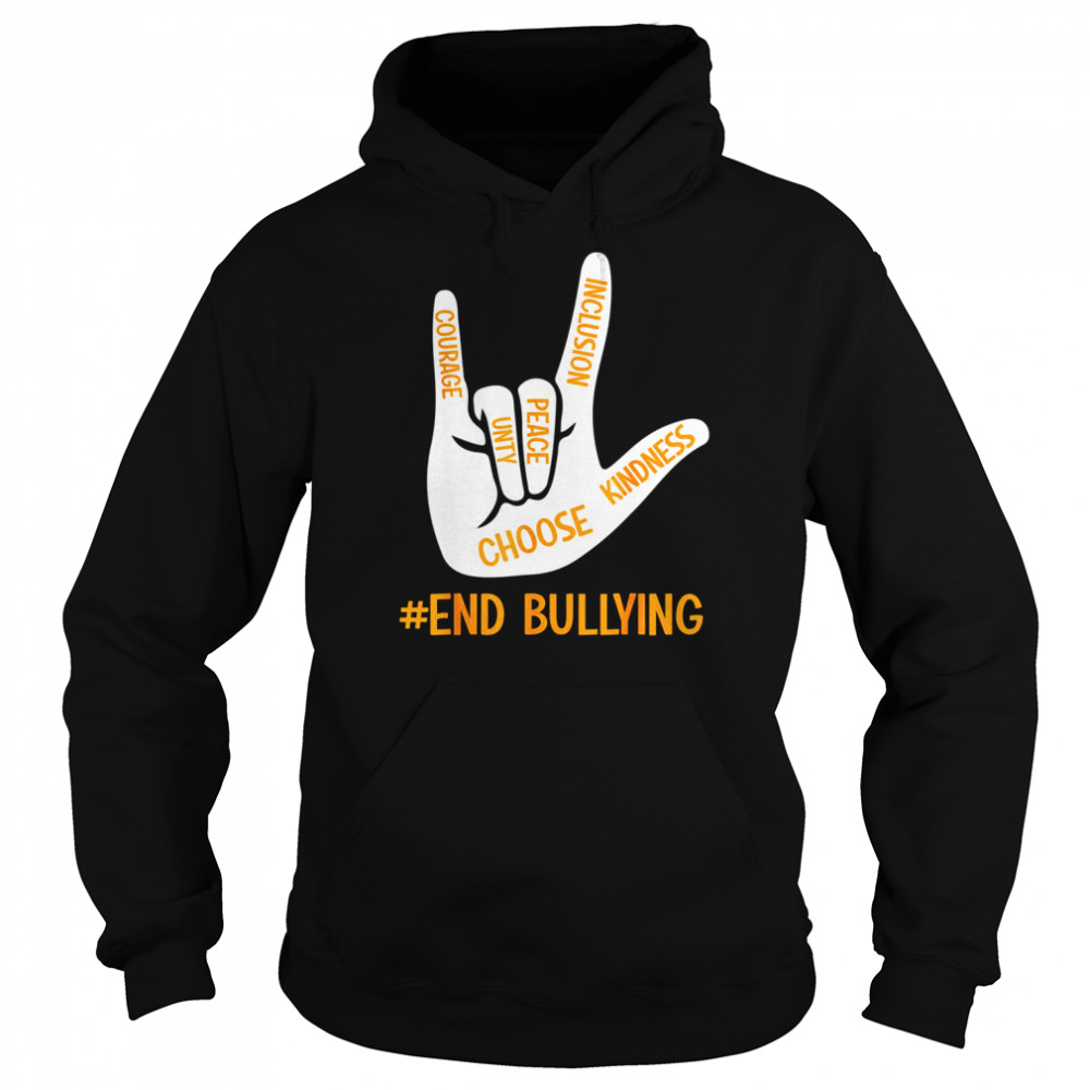 Unity Day Orange Kids 2022 Stop Bullying Love Sign Language T-Shirt Unisex Hoodie