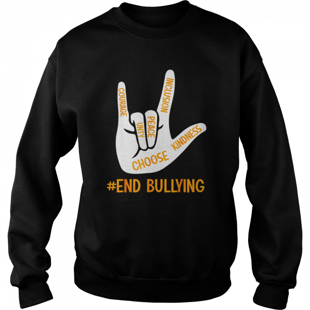 Unity Day Orange Kids 2022 Stop Bullying Love Sign Language T-Shirt Unisex Sweatshirt